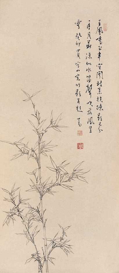 溥心畬 1963年作 白描山窗竹影 立轴